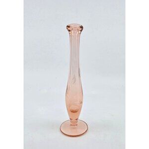 Vintage Pink Etched Glass Bud Swung Vase 8.25" Tall Elegant Floral Design